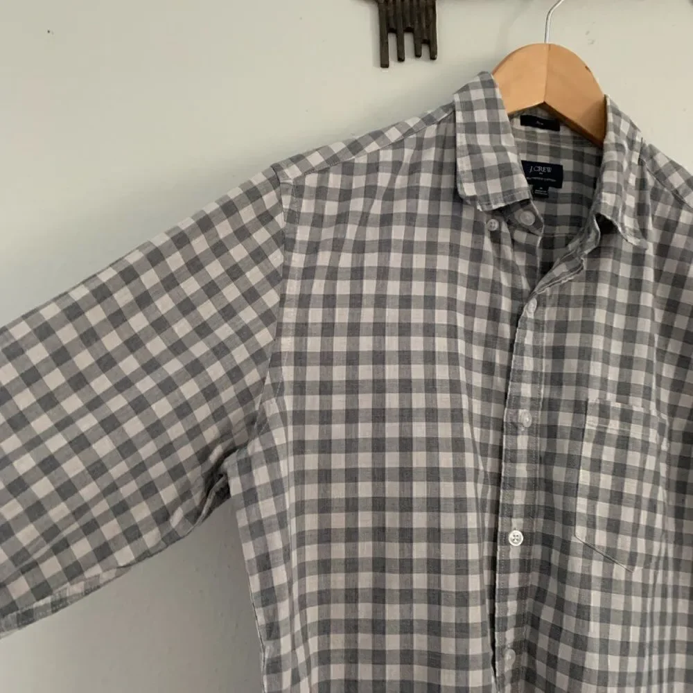 J Crew slim heathered cotton check plaid button down men’s shirt size medium